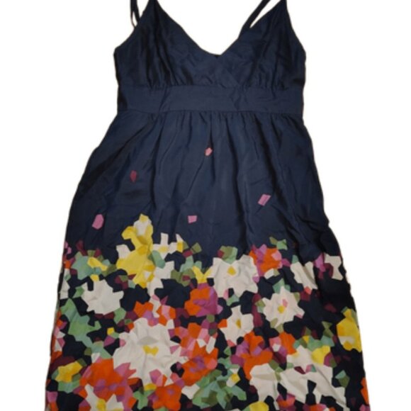 THEORY Navy Blue 100% Silk Floral Mosaic Dress - Picture 1 of 4